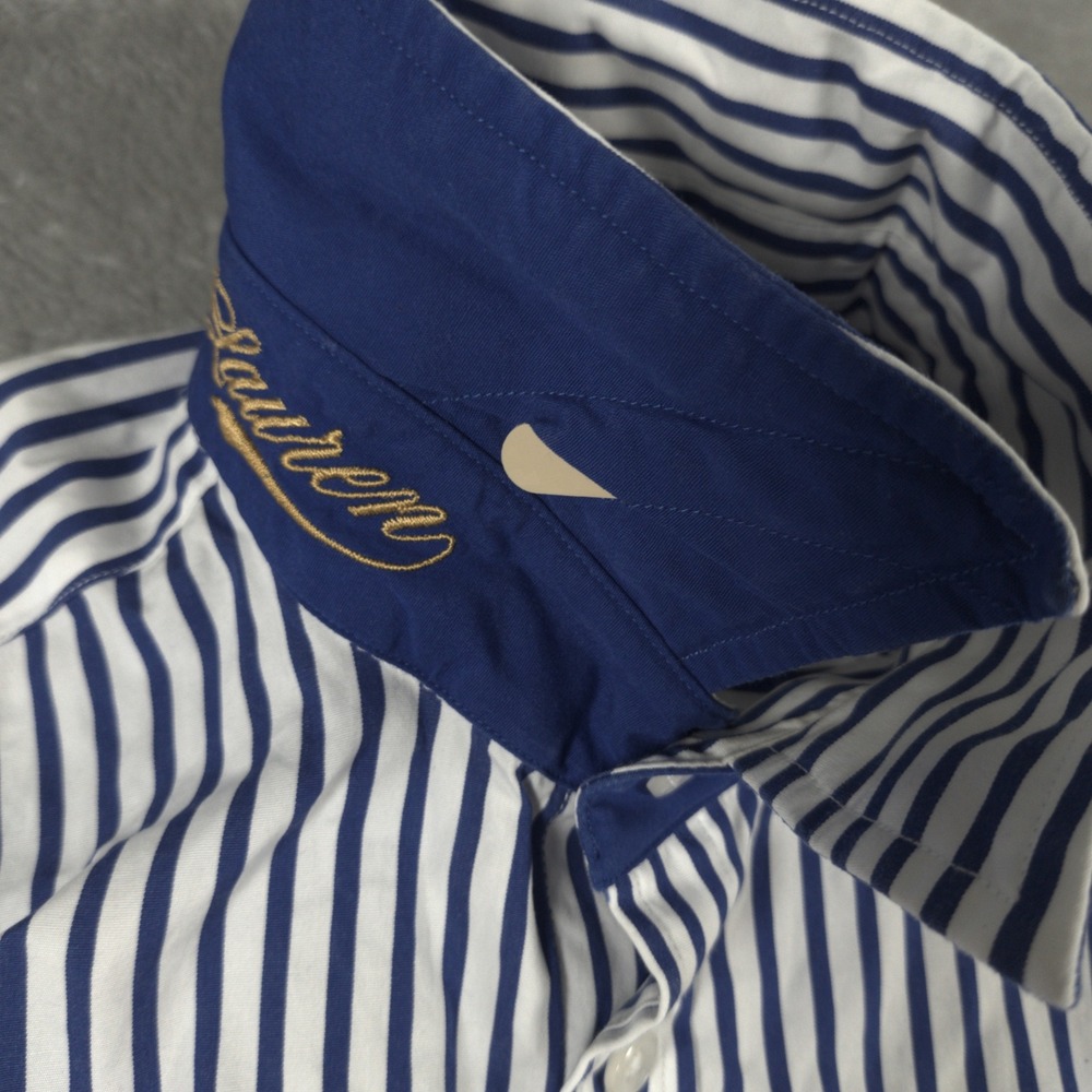 Ralph Lauren Shirt Womens 8 Blue White Striped Yachting Crest Button Up Nautical - Picture 13 of 16